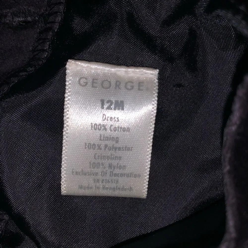 Girls George Cap Sleeve Bow Velour Black Dress‎ Size 12 Months